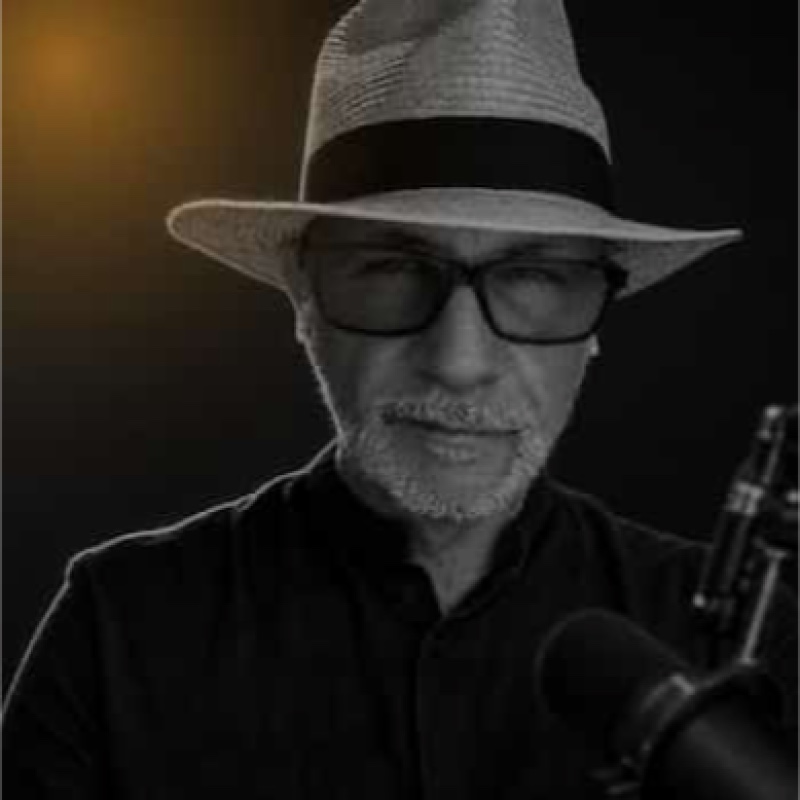 Jamie Sylvian at the microphone in his studio